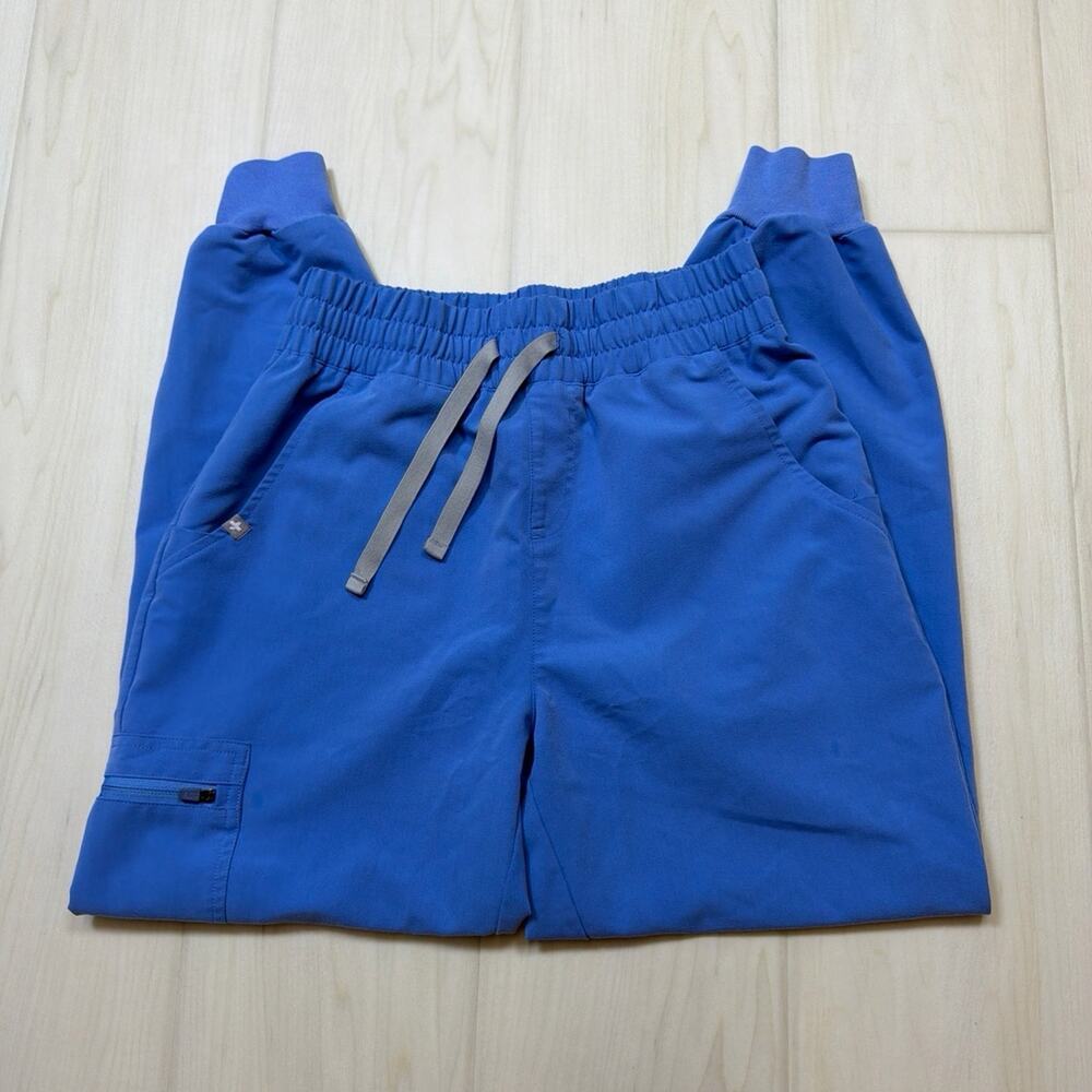 FIGS Zamora Jogger Scrub Pants Ceil Blue Petite Medical Uniform Size Small
